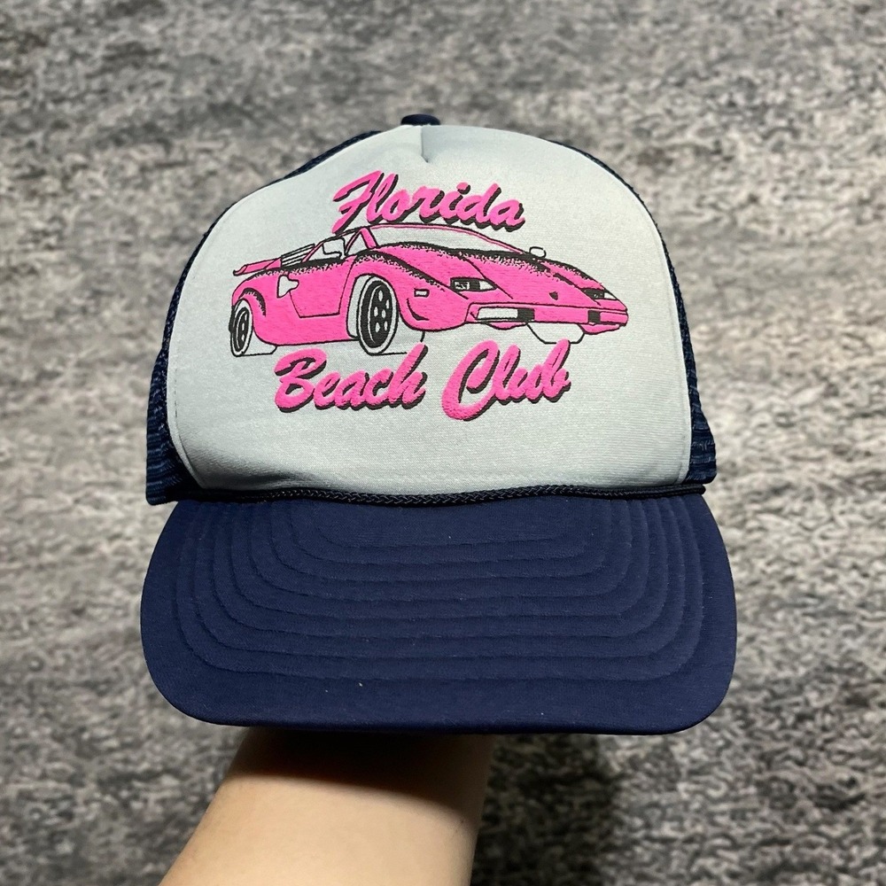Vintage 80s 90s Florida Beach Club Lamborghini Trucker Hat Snap Back Adjustable